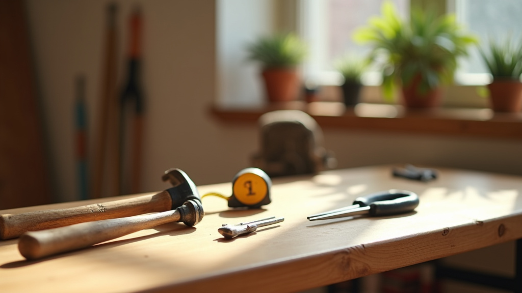 Outils de bricolage posés sur un établi de travail pour des travaux maison